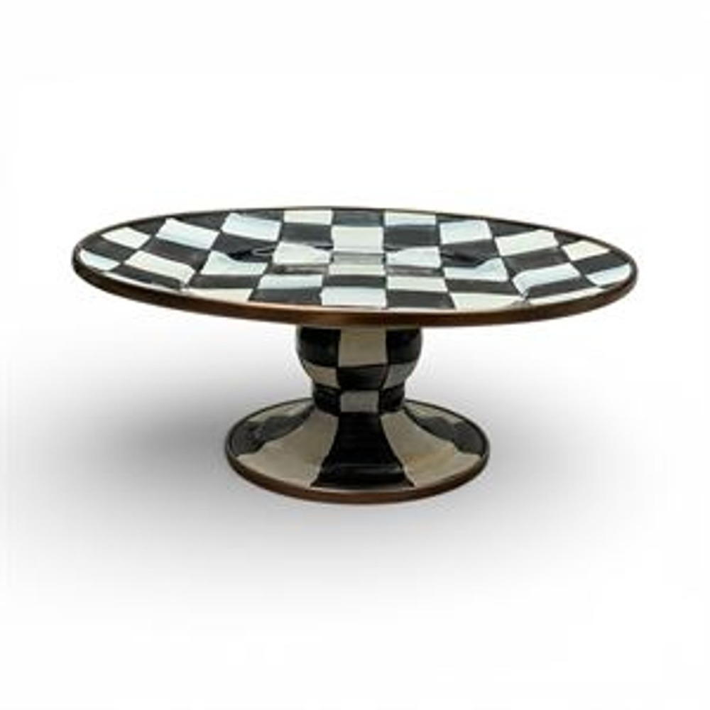 MacKenzie-Childs Courtly Check Mini Pedestal Platter Ceramic Black White